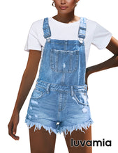 luvamia Women's Ripped Short Overalls Adjustable Denim Bib Overall Shorts Romper