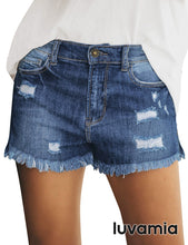 luvamia Women's Casual Denim Shorts Frayed Raw Hem Ripped Jeans Shorts