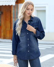 luvamia Long Denim Jacket for Women Lightweight Trendy Jean Button Down Shirts Jackets Oversized Shackets with Pockets