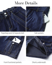 luvamia Denim Skorts Skirts for Women High Waisted Jean Shorts with Pockets Casual Cute Summer Belt Paperbag Waist Skort