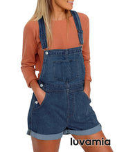 luvamia Women's Casual Adjustable Strap Cuffed Hem Denim Bib Overalls Shorts Romper