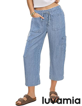luvamia FleXclusive Barrel Jeans for Women Trendy Wide Leg High Rise Baggy Pull On Elastic Waist Button Fly Drawstring Denim Pants