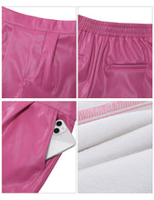 luvamia Faux Leather Shorts for Women High Wasited Pull On Pleated Side Slit Pleather Shorts with Elastic Waist Pockets