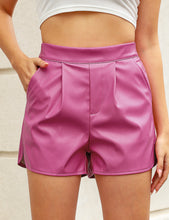 luvamia Faux Leather Shorts for Women High Wasited Pull On Pleated Side Slit Pleather Shorts with Elastic Waist Pockets