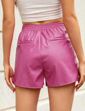 luvamia Faux Leather Shorts for Women High Wasited Pull On Pleated Side Slit Pleather Shorts with Elastic Waist Pockets