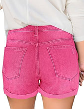 luvamia Women's Ripped Denim Jean Shorts High Waisted Stretchy Folded Hem Short Jeans