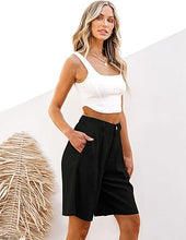 luvamia Bermuda Shorts for Women High Waisted Linen Dressy Casual Pleated Wide Leg Summer Shorts with Elastic Waist