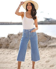 LUVAMIA Women's Comfy Denim High Waist Vintage Wide Leg Capri Jeans