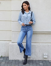luvamia Wide Leg Jeans for Women Trendy High Waisted Flare Jeans Cropped Denim Pants Stretchy Baggy with Patch Pockets