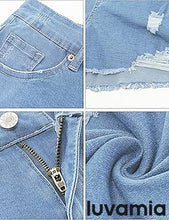 luvamia Jean Shorts for Women High Waisted Stretchy Distressed Denim Shorts Ripped Frayed Raw Hem Summer Casual Shorts