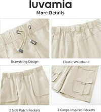 luvamia Hiking Shorts for Women Bermuda Knee Length Cargo Pull On Quick Dry Elastic Waist Sport 9'' Inseam Long Shorts