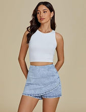 LUVAMIA Women's Slim Fit Pleated Denim Unlined Irregular Retro High Waisted Skorts