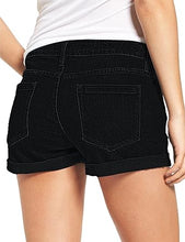 luvamia Women's Ripped Denim Jean Shorts Mid Rise Stretchy Folded Hem Short Jeans
