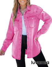 luvamia Long Denim Jacket for Women Lightweight Trendy Jean Button Down Shirts Jackets Oversized Shackets with Pockets
