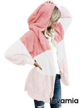 luvamia Women Fuzzy Fleece Open Front Pocket Hooded Cardigan Jacket Coat Outwear