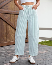 luvamia Barrel Jeans for Women Trendy Baggy Wide Leg Striped High Waisted Cropped Casual Pinstripe Stretchy Denim Pants