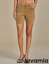 LUVAMIA Women's Denim Elastic Waist Walkshorts with Pockets