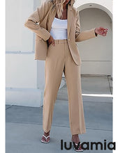LUVAMIA Women's Blazer Set Business Casual Full Fit Blazer Jackets and Straight Pant Suits with Pockets