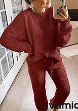 luvamia Women's Casual Pajamas Sets Long Sleeve Tops and Pants Knitted Pjs Loungewear