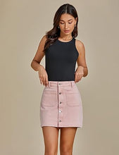 LUVAMIA Women's Denim Bodycon High Waist Button Front Pull-On Mini Skirt