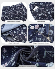 luvamia FleXclusive Denim Skorts for Woman Trendy Floral Print Faux Wrap Stretchy High Waisted Elasitc Waist Jean Shorts Skirt Skort