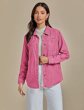 LUVAMIA Denim Jackets for Women Trendy Long Sleeve Button Down Shirt Jacket with Pocket