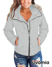 luvamia Women Casual Warm Winter Faux Fur Quilted Parka Lapel Zip Jacket Puffer Coat