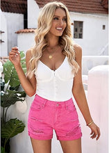 luvamia Women's Ripped Denim Jean Shorts High Waisted Stretchy Folded Hem Short Jeans