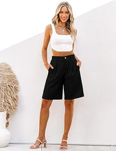 luvamia Bermuda Shorts for Women High Waisted Linen Dressy Casual Pleated Wide Leg Summer Shorts with Elastic Waist