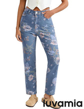 luvamia Straight Leg Jeans for Women Floral Printed High Waisted Trendy Cute Vintage Stretchy Denim Pants Boho Jeans