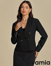 LUVAMIA Women Suit Jacket Double-Breasted Business Casual Long Sleeve Suiting Blazers