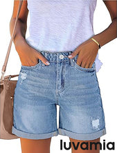 luvamia Women's Casual Ripped Denim Shorts High Rise Distressed Rolled Hem Jeans Shorts