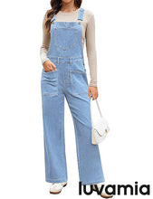 LUVAMIA Women's Denim Wide Leg Jumpsuit Side Snap Closure Five Pocket Utility