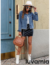 luvamia Women's Basic Button Down Stretch Fitted Long Sleeves Denim Jean Jacket