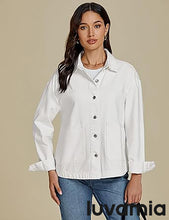 LUVAMIA Women's Street Fashion Denim Jacket Lapel Long Sleeve Coat