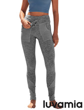 luvamia Women's High Waist Pocket Yoga Leggings Drawstring Patchwork Workout Pants