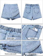 LUVAMIA Women's Slim Fit Pleated Denim Unlined Irregular Retro High Waisted Skorts