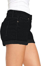 luvamia Women's Ripped Denim Jean Shorts Mid Rise Stretchy Folded Hem Short Jeans