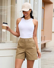 luvamia Summer Shorts for Women High Waisted Dressy Causal Cotton Chino Elastic Waist 5 Inch Inseam Mid Thigh Shorts