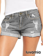 luvamia Women's Ripped Denim Jean Shorts High Waisted Stretchy Folded Hem Short Jeans