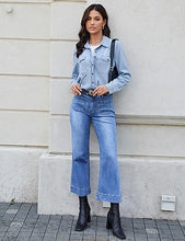 luvamia Wide Leg Jeans for Women Trendy High Waisted Flare Jeans Cropped Denim Pants Stretchy Baggy with Patch Pockets