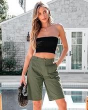 LUVAMIA Bermuda Shorts for Women's Knee Length Casual Lightweight Breathable Summer High Waisted Knee Length Shorts