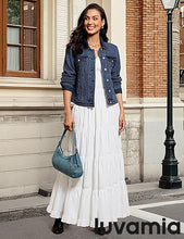 LUVAMIA Casual Western Denim Jacket Women Button Front Long Sleeve Vintage with Functional Pockets