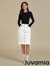 luvamia Women's Casual Mid Rise Button Down Frayed Raw Hem Fit Denim Jean Skirt