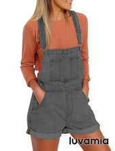 luvamia Women's Casual Adjustable Strap Cuffed Hem Denim Bib Overalls Shorts Romper
