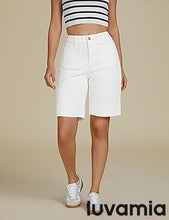LUVAMIA Women's Knee-Length Bermuda Summer Denim Shorts Barely Shorts