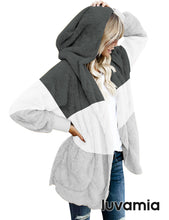 luvamia Women Fuzzy Fleece Open Front Pocket Hooded Cardigan Jacket Coat Outwear