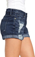 luvamia Women's Casual Ripped Denim Shorts Mid Rise Stretch Folded Hem Short Jeans
