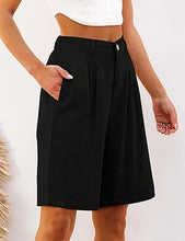 luvamia Bermuda Shorts for Women High Waisted Linen Dressy Casual Pleated Wide Leg Summer Shorts with Elastic Waist