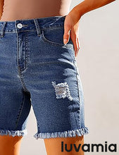 LUVAMIA Women's High Waisted Distressed Raw Hem Stretch Denim Shorts